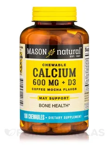 美國 Mason Natural 可咀嚼鈣片+D3 600mg (100片裝/咖啡摩卡味) | 免吞大藥丸 強韌骨骼牙齒 提升免疫力 結腸健康 - Beauty Xtreme