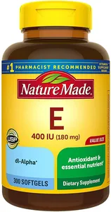 美國 Nature Made 維他命E (300 粒)180 毫克（400 IU）dl-Alpha，用於抗氧化支持的膳食補充劑，300 粒軟膠囊, 維生素E - Beauty Xtreme