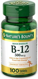 美國 Nature's Bounty 自然之寶維他命 B12 (500mcg 100片裝) | 快速溶解片劑 天然櫻桃味 提神抗疲勞 促進代謝 - Beauty Xtreme