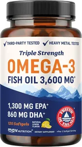 MAV NUTRITION Triple Strength Omega 3 Fish Oil 3600mg 深海魚油 120粒 檸檬味 縮圖