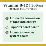美國 Nature's Bounty 自然之寶維他命 B12 (500mcg 100片裝) | 快速溶解片劑 天然櫻桃味 提神抗疲勞 促進代謝 畫廊縮圖 3