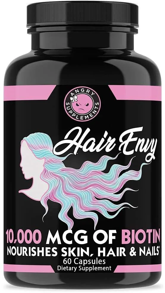 美國 Angry Supplements羨慕秀髮10,000 mcg生物素(Biotin)和角蛋白(Keratin)，生長+滋潤秀發，增強濃密的指甲，清潔和滋養皮膚–受損和稀疏頭髮的自然療法 (60粒) - Beauty Xtreme