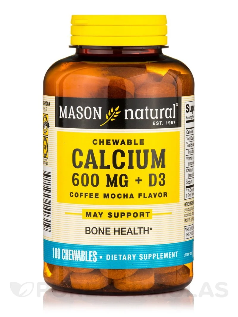 美國 Mason Natural 可咀嚼鈣片+D3 600mg (100片裝/咖啡摩卡味) | 免吞大藥丸 強韌骨骼牙齒 提升免疫力 結腸健康 - Beauty Xtreme