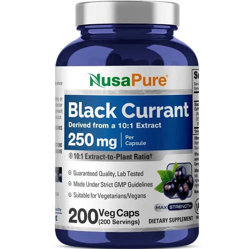美國 NusaPure 黑加侖子精華 Black Currant (10:1 高倍濃縮) 250mg, 200粒素食膠囊 - 支持胃部健康及消化系統、增強免疫力 - Beauty Xtreme
