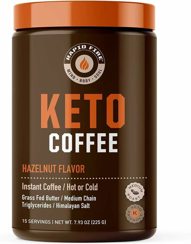 美國 RAPIDFIRE Keto Coffee 生酮咖啡三合一 速溶防彈咖啡 225g (7.93 Ounce) 含MCT油 (榛子味) - Beauty Xtreme