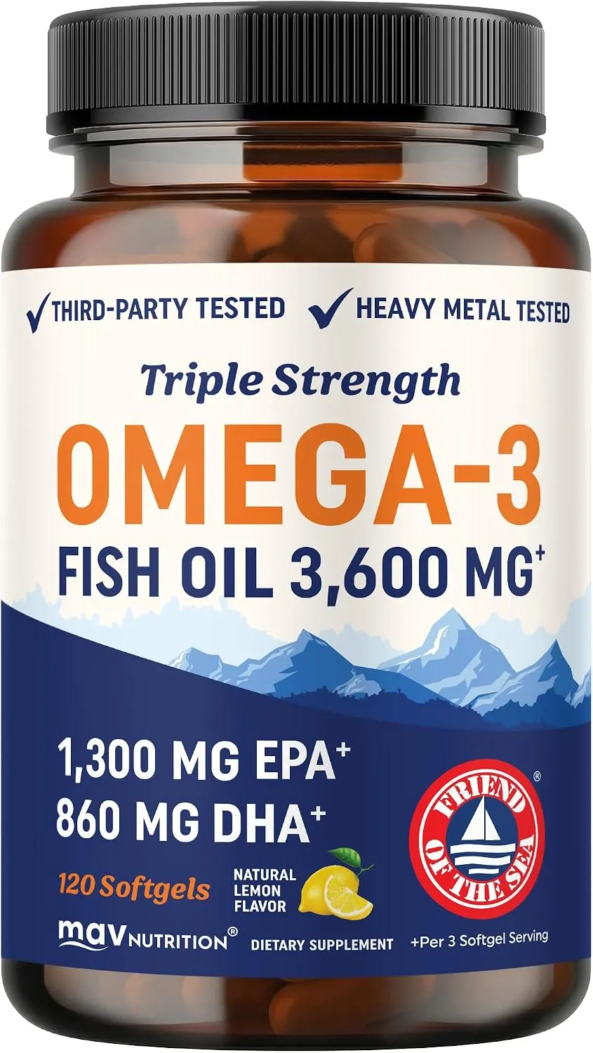 MAV NUTRITION Triple Strength Omega 3 Fish Oil 3600mg 深海魚油 120粒 檸檬味