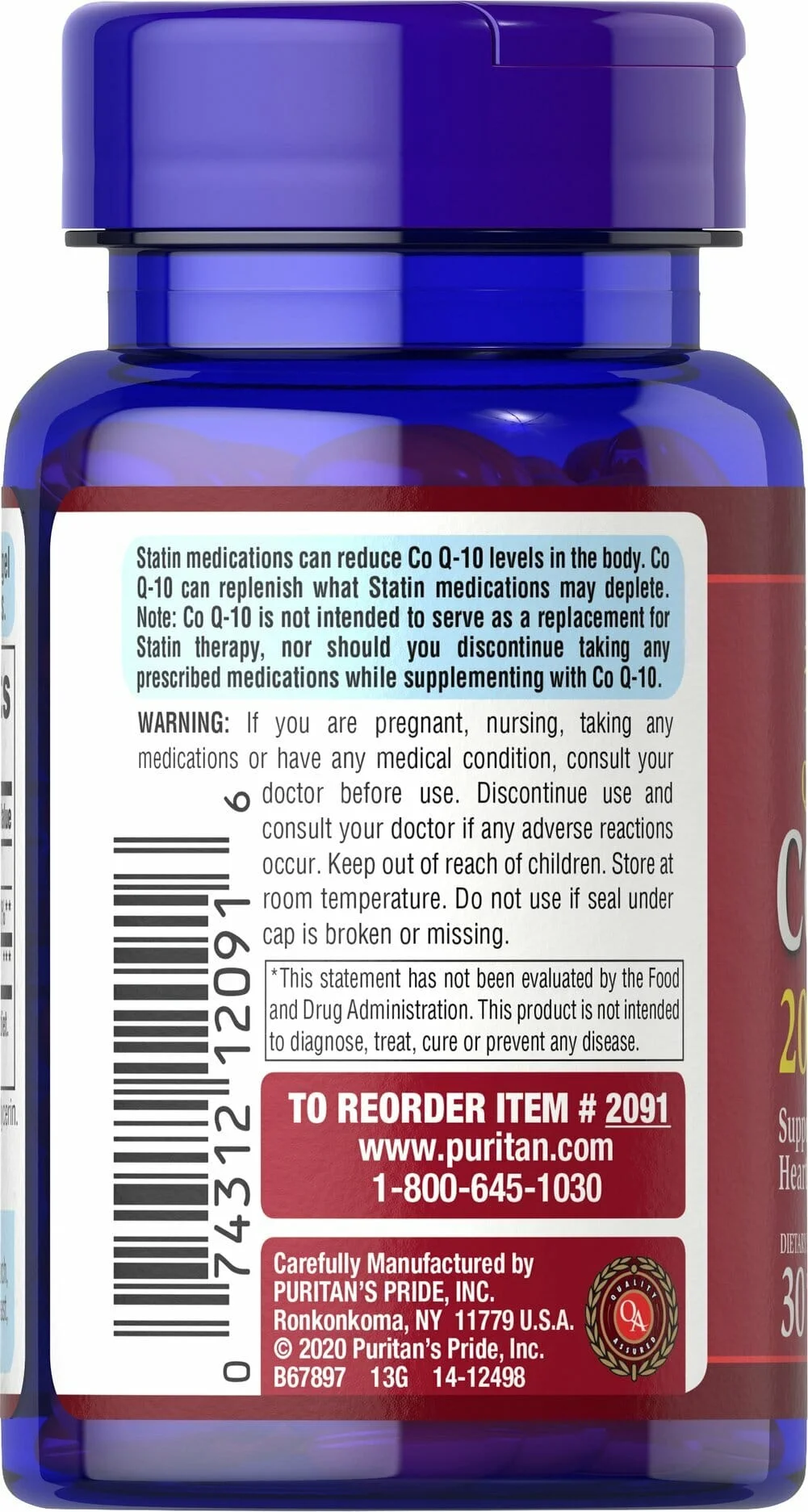 美國 Puritan's Pride CoQ10 200mg 高效用輔酵素軟膠囊 Q-SORB CO-Q10 輔酶Q10 (200mg * 240粒) - 圖片 2