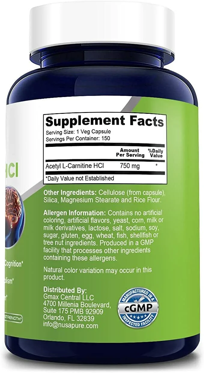 美國 NusaPure 乙醯左旋肉鹼 Acetyl L-Carnitine (ALC) 750mg - 150 粒 - 圖片 1