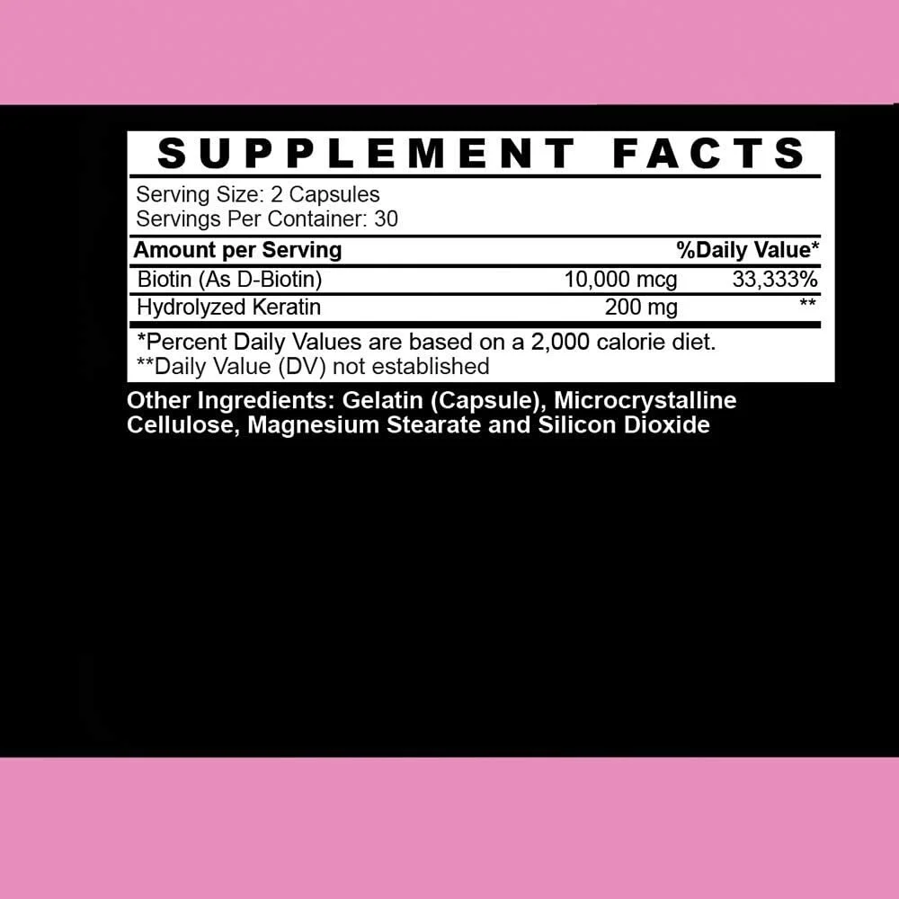 美國 Angry Supplements羨慕秀髮10,000 mcg生物素(Biotin)和角蛋白(Keratin)，生長+滋潤秀發，增強濃密的指甲，清潔和滋養皮膚–受損和稀疏頭髮的自然療法 (60粒) - 圖片 1