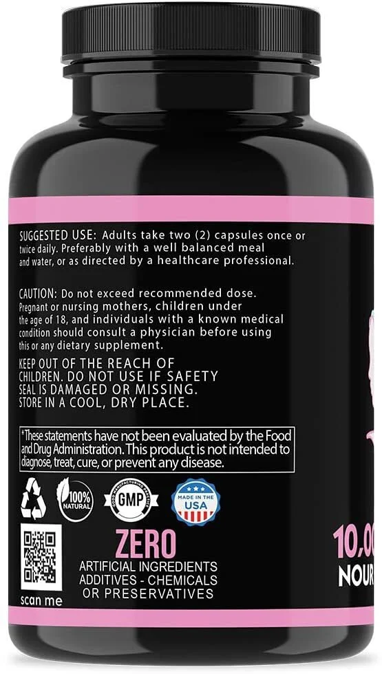 美國 Angry Supplements羨慕秀髮10,000 mcg生物素(Biotin)和角蛋白(Keratin)，生長+滋潤秀發，增強濃密的指甲，清潔和滋養皮膚–受損和稀疏頭髮的自然療法 (60粒) - 圖片 2