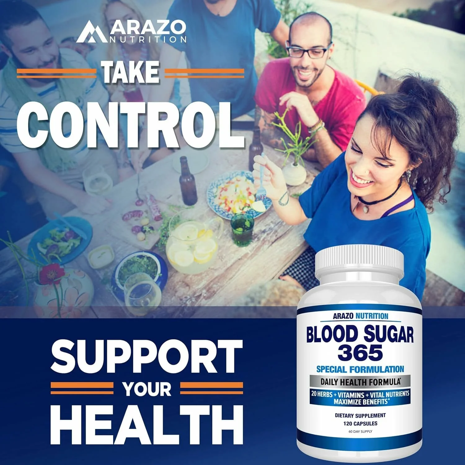 美國 Arazo Nutrition 血糖 365 膳食補充劑 支持健康能量水平 120 粒草本膠囊 - 60 天的供應量 - 圖片 3