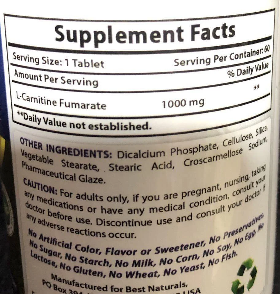 美國 Best Naturals L carnitine 1000mg (左旋肉鹼 左旋卡妮丁) 60粒 運動加速減肥配方 燃燒脂肪 加速消脂 - 圖片 1