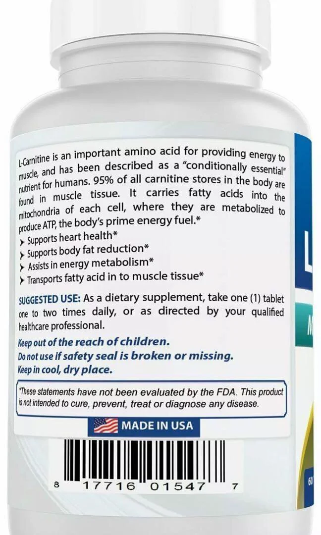 美國 Best Naturals L carnitine 1000mg (左旋肉鹼 左旋卡妮丁) 60粒 運動加速減肥配方 燃燒脂肪 加速消脂 - 圖片 2