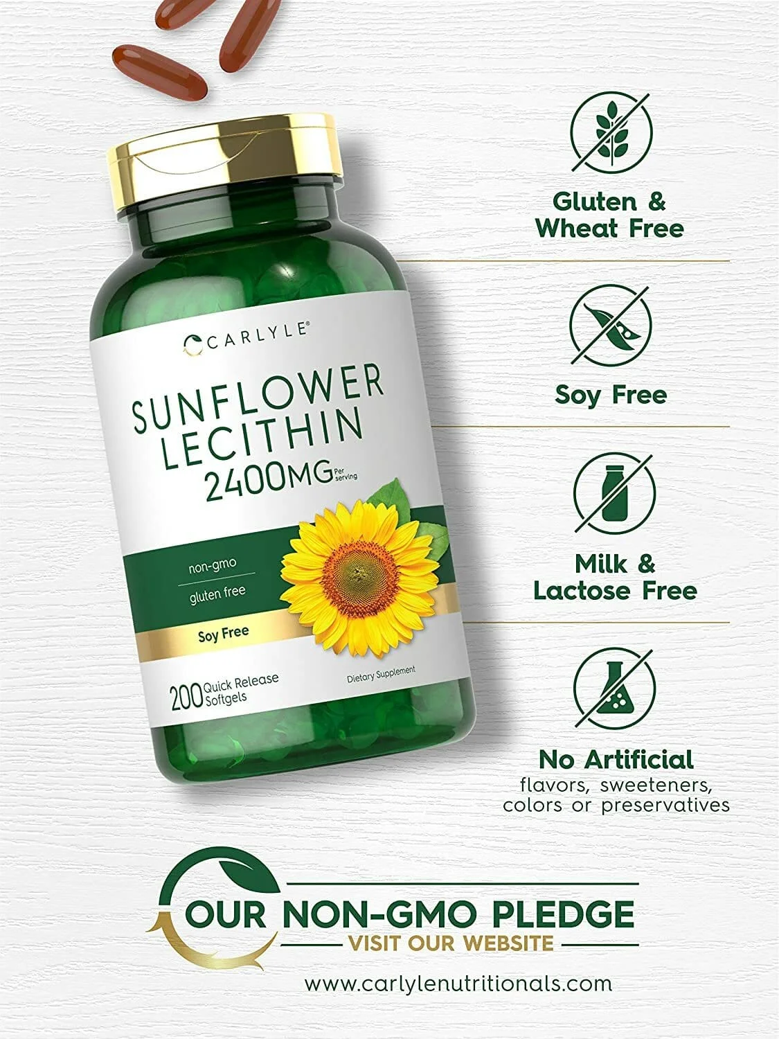 Carlyle Sunflower Lecithin 2400mg | 200 Softgels - Image 3