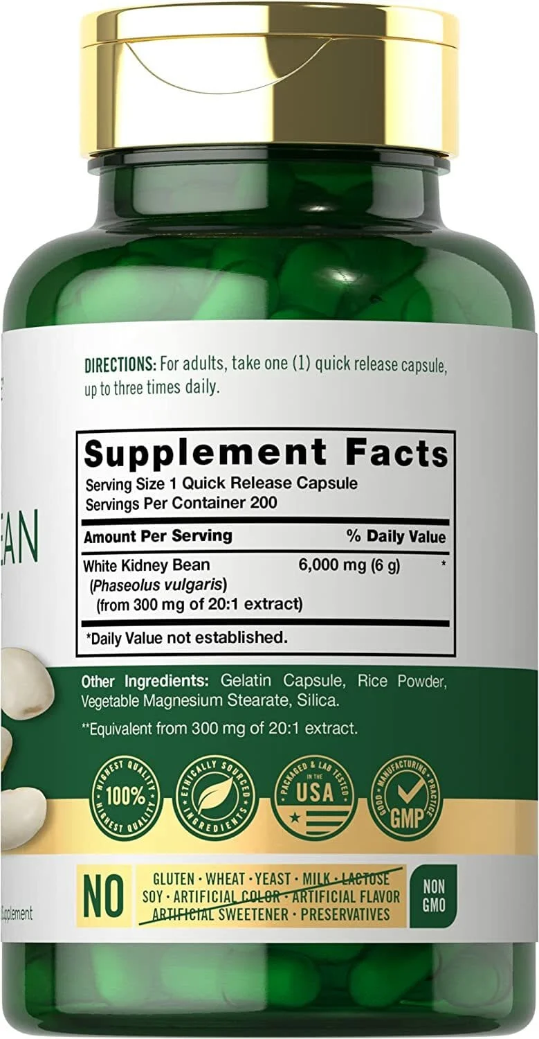 美國 Carlyle White Kidney Bean 白腎豆 白腰豆 6000mg 澱粉阻擋, 食慾抑製, Carb Blocker (200 粒裝) - 圖片 1