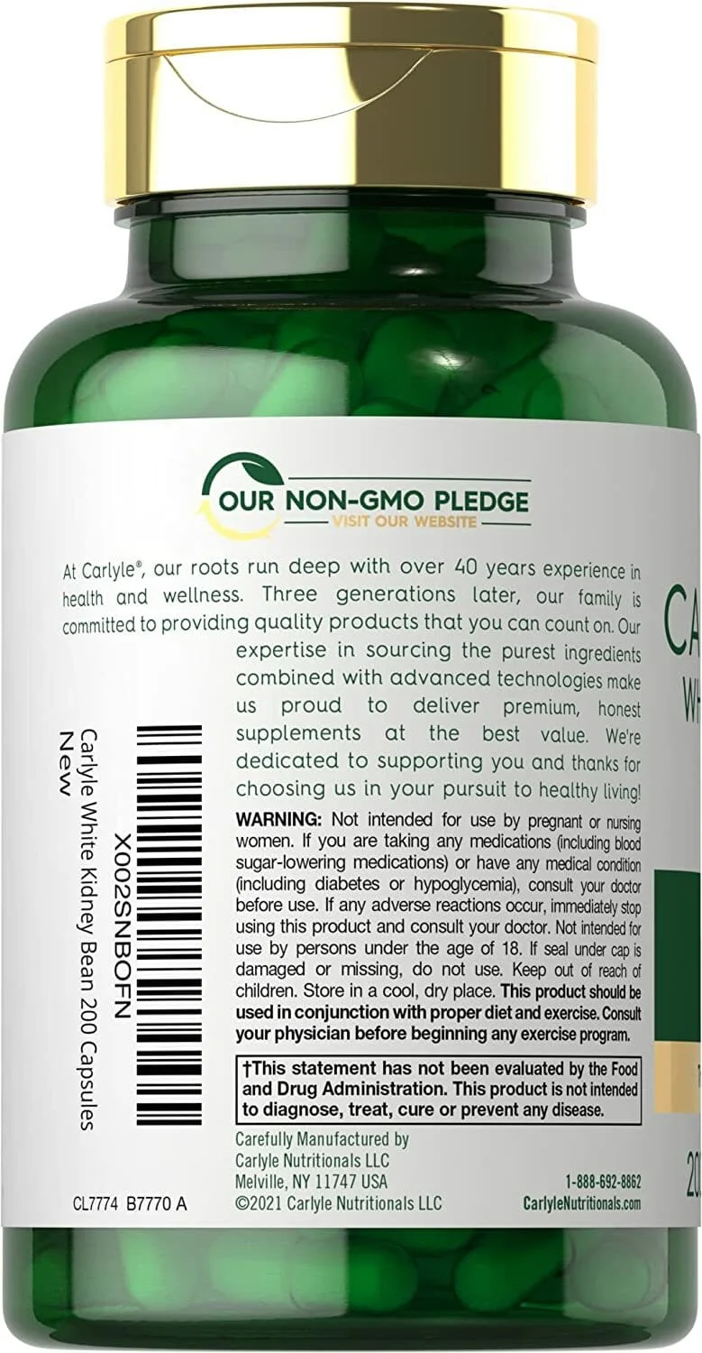 美國 Carlyle White Kidney Bean 白腎豆 白腰豆 6000mg 澱粉阻擋, 食慾抑製, Carb Blocker (200 粒裝) - 圖片 2
