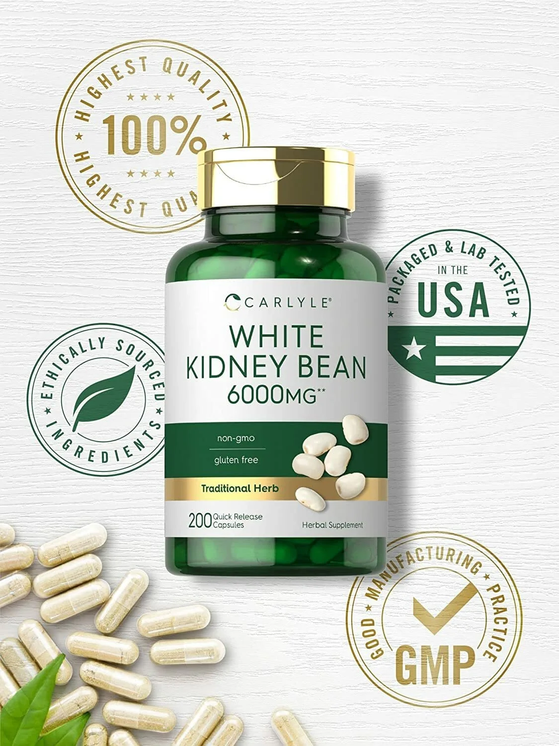 美國 Carlyle White Kidney Bean 白腎豆 白腰豆 6000mg 澱粉阻擋, 食慾抑製, Carb Blocker (200 粒裝) - 圖片 3