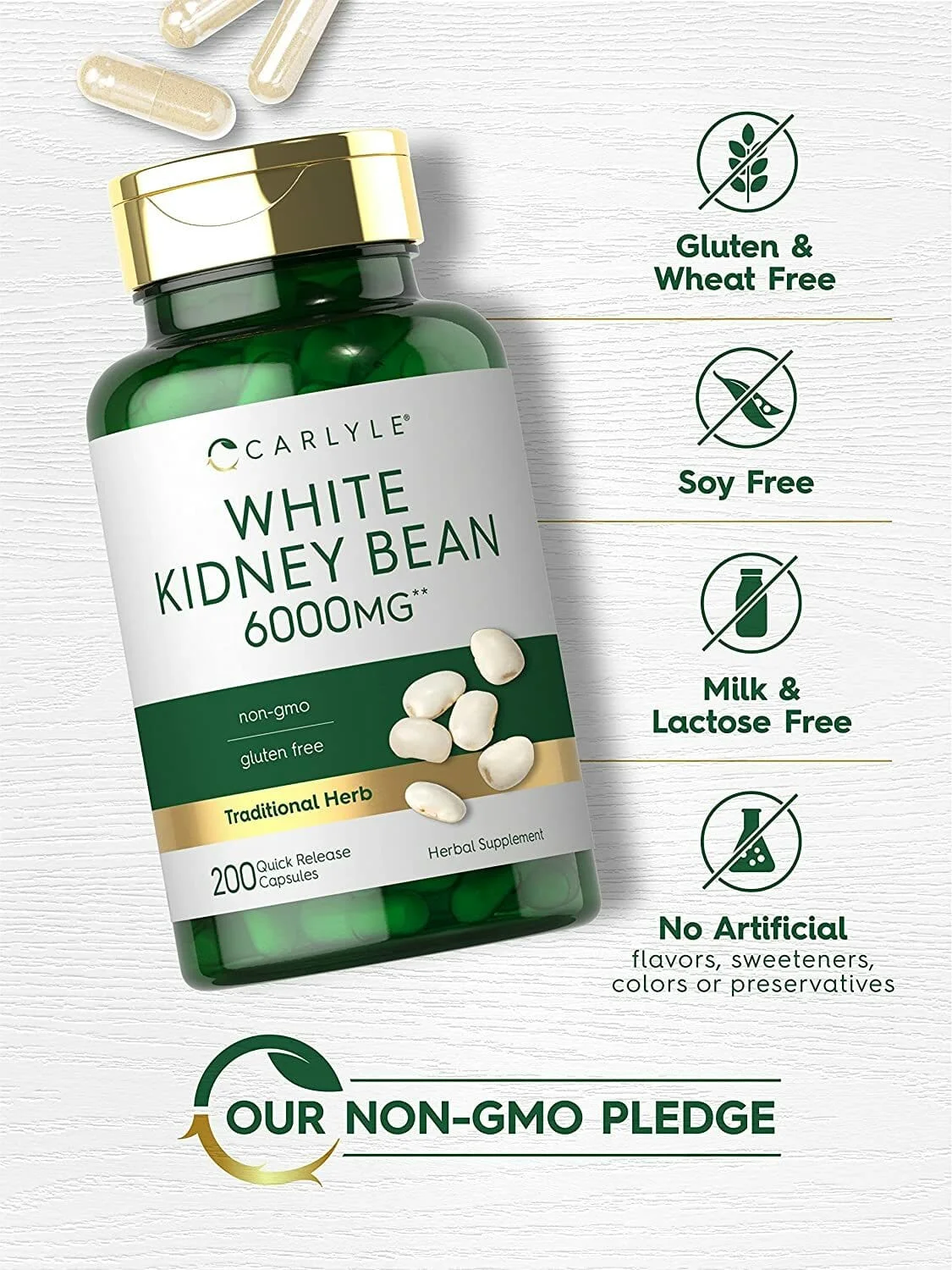 美國 Carlyle White Kidney Bean 白腎豆 白腰豆 6000mg 澱粉阻擋, 食慾抑製, Carb Blocker (200 粒裝) - 圖片 4