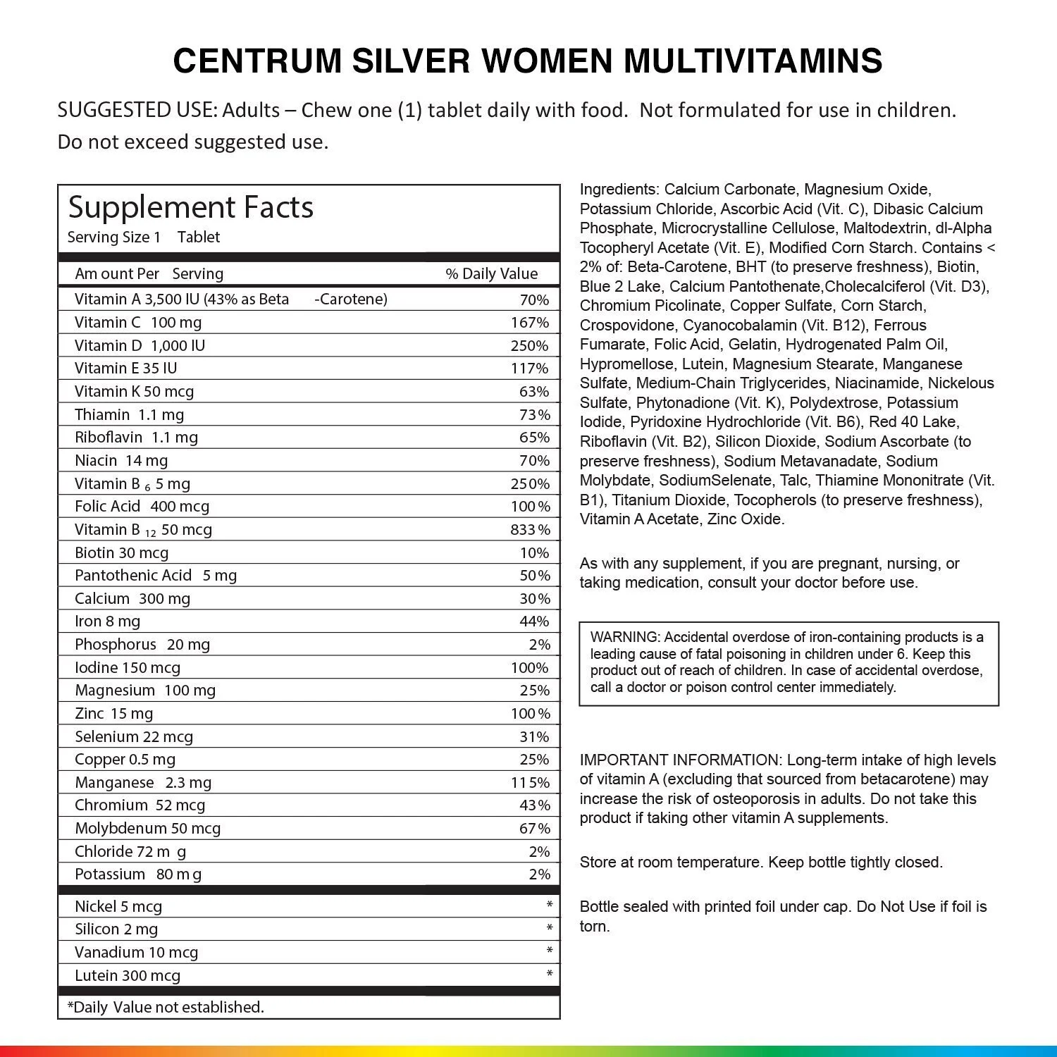 美國 Centrum 銀善存女性 50+ 綜合維他命 (200粒裝) | 葉黃素 鈣質 D3 專為50歲以上女士 護心補腦強骨 - 圖片 1