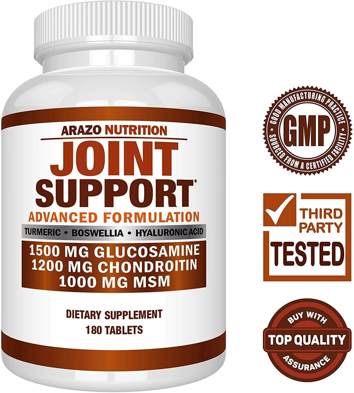 Arazo Nutrition Glucosamine, Chondroitin, Turmeric, MSM, and Boswellia Joint Support (180 tablets) - Image 2