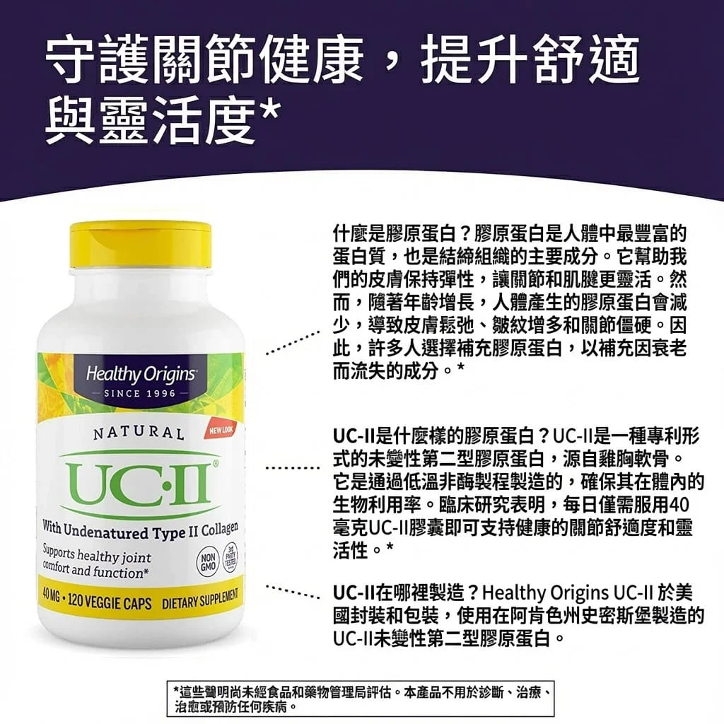 美國 Healthy Origins UC-II 非變性二型膠原蛋白 40mg (120粒裝) | 專利骨膠原 護膝 每日一粒 關節靈活舒緩痛楚 - 圖片 2
