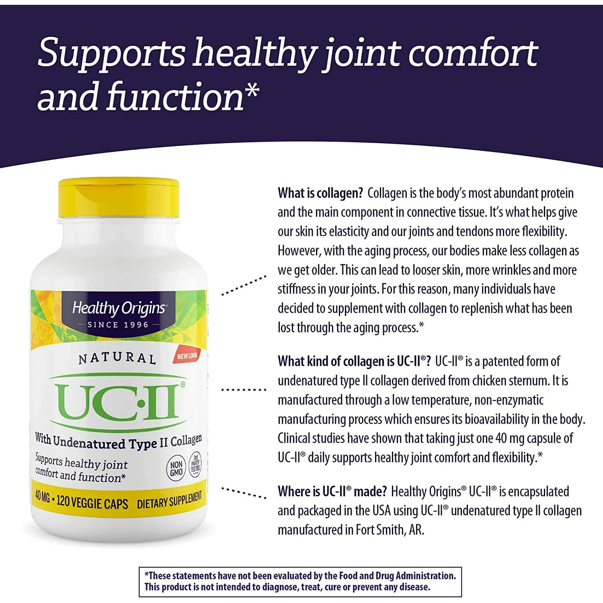 美國 Healthy Origins UC-II 非變性二型膠原蛋白 40mg (120粒裝) | 專利骨膠原 護膝 每日一粒 關節靈活舒緩痛楚 - 圖片 7