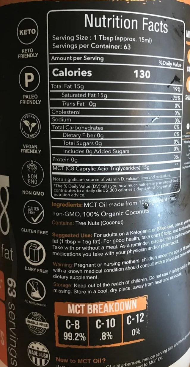美國 Intentionally Bare 有機 99.2% 純 C8 MCT 油  (946ml, 32oz) 63次份量 - 圖片 1