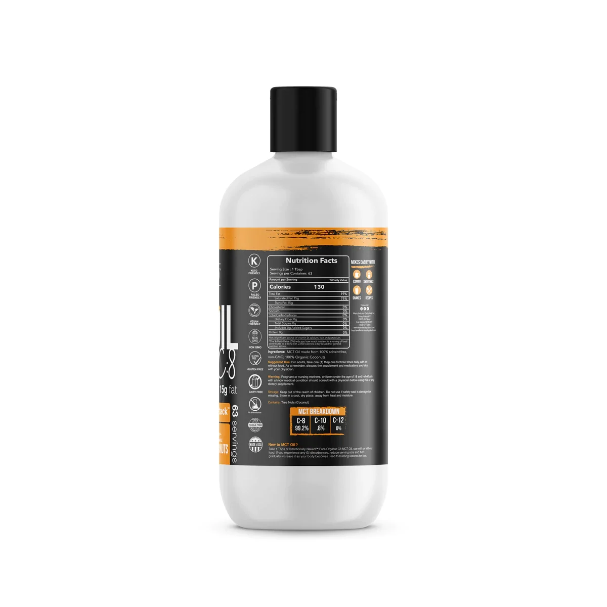 美國 Intentionally Bare 有機 99.2% 純 C8 MCT 油  (946ml, 32oz) 63次份量 - 圖片 2