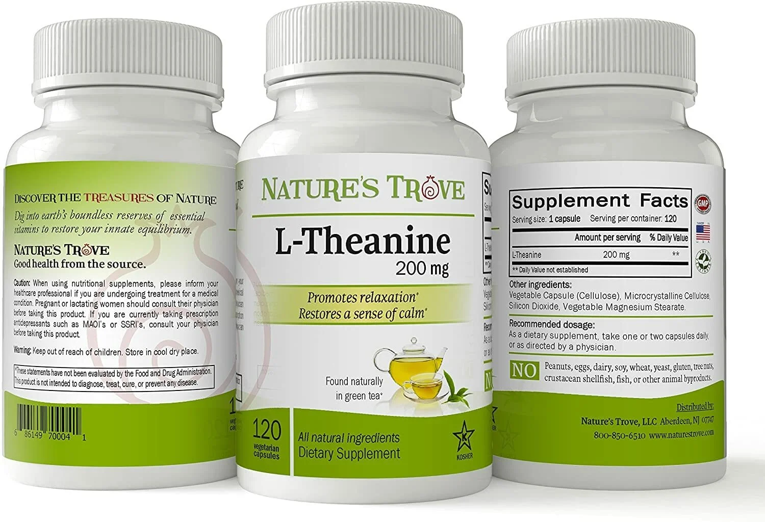 Nature's Trove L-Theanine 200mg (120 Veggie Capsules) | Natural Stress Relief, Relaxation & Sleep Quality Support - Image 1