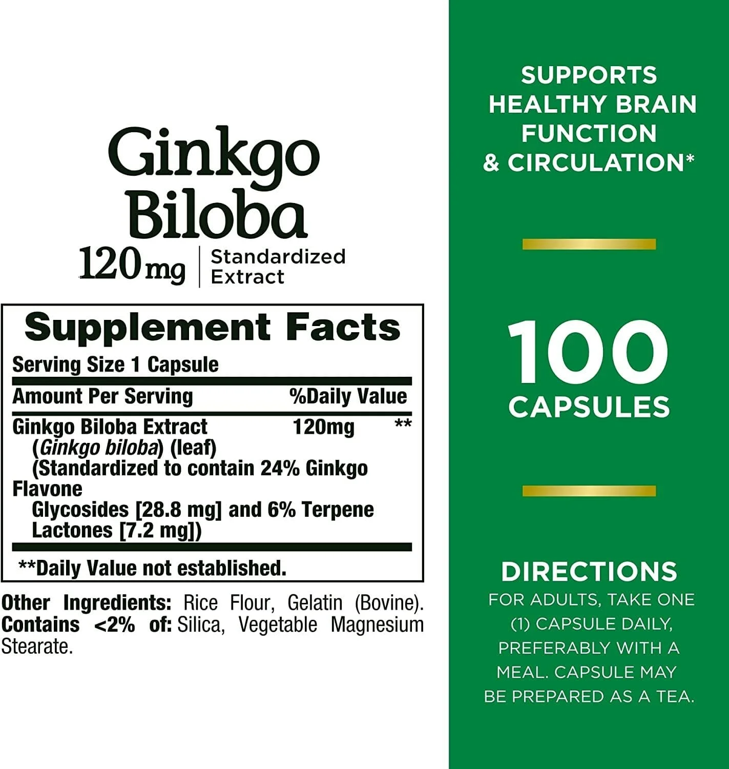 美國 Nature's Bounty 高純度銀杏精華 120mg (100粒裝) | 補腦提神 增強記憶力 改善手腳冰冷 腦血管健康 - 圖片 1