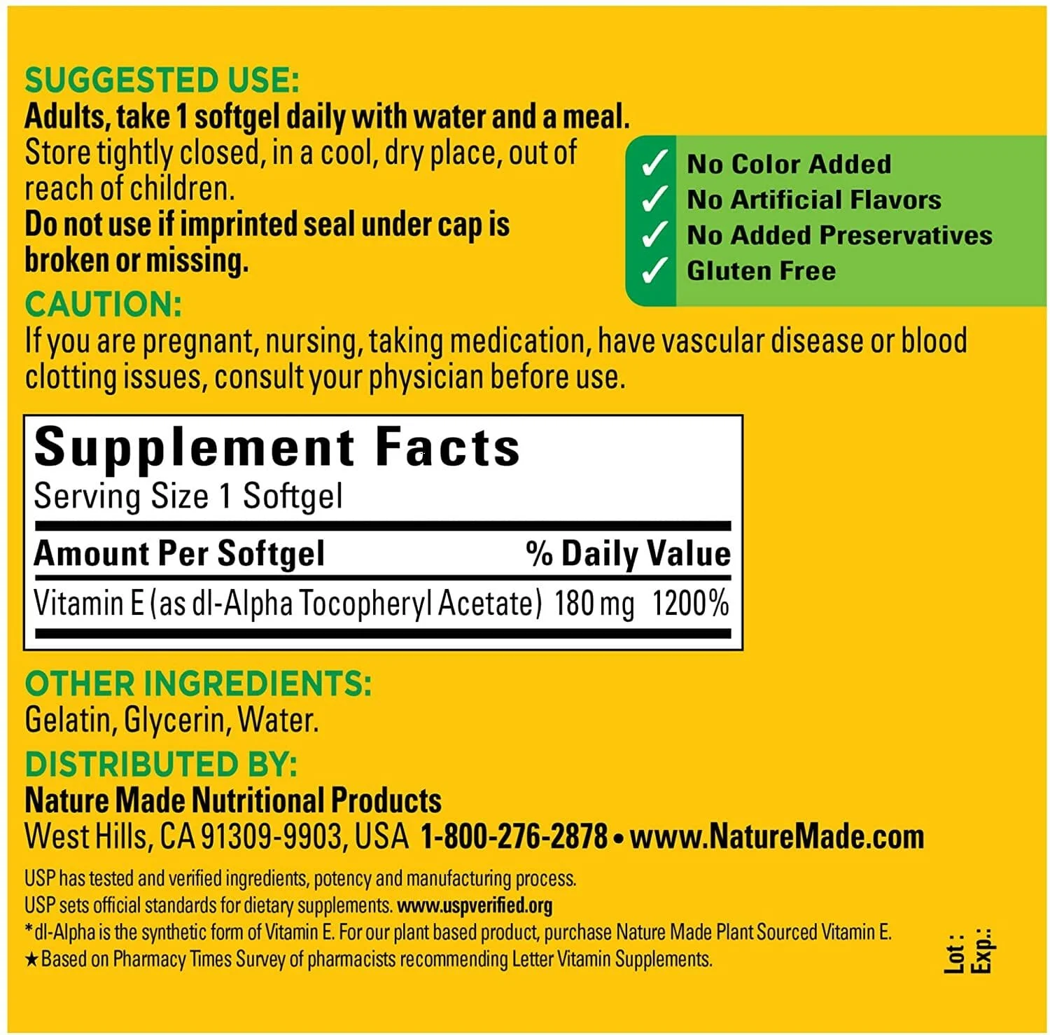 Nature Made Vitamin E 180 mg (400 IU) dl-Alpha, Dietary Supplement for Antioxidant Support, 300 Softgels, 300 Day Supply - Image 2