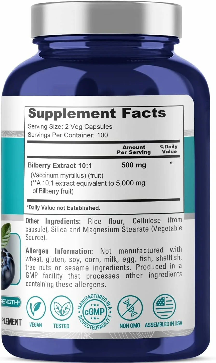 NusaPure Bilberry Extract 5,000mg 200 Vegetarian caps - Image 1