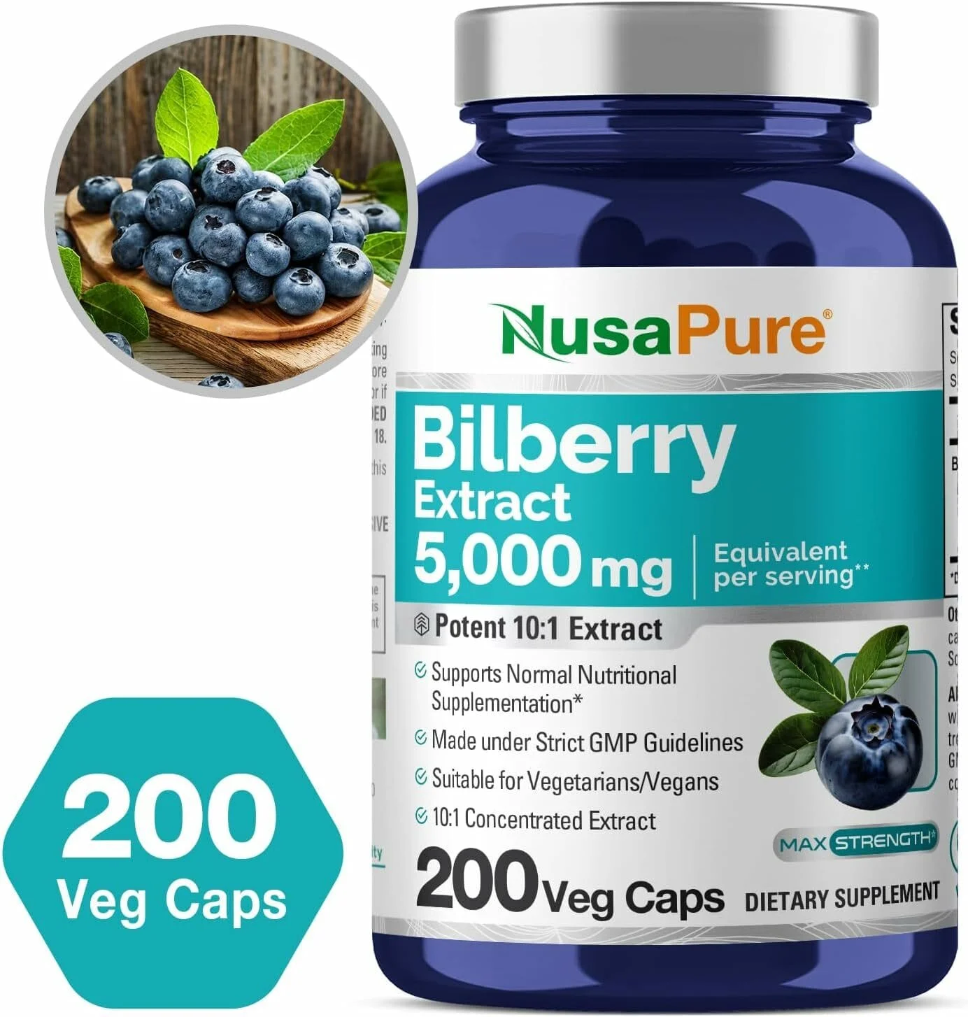 NusaPure Bilberry Extract 5,000mg 200 Vegetarian caps - Image 3