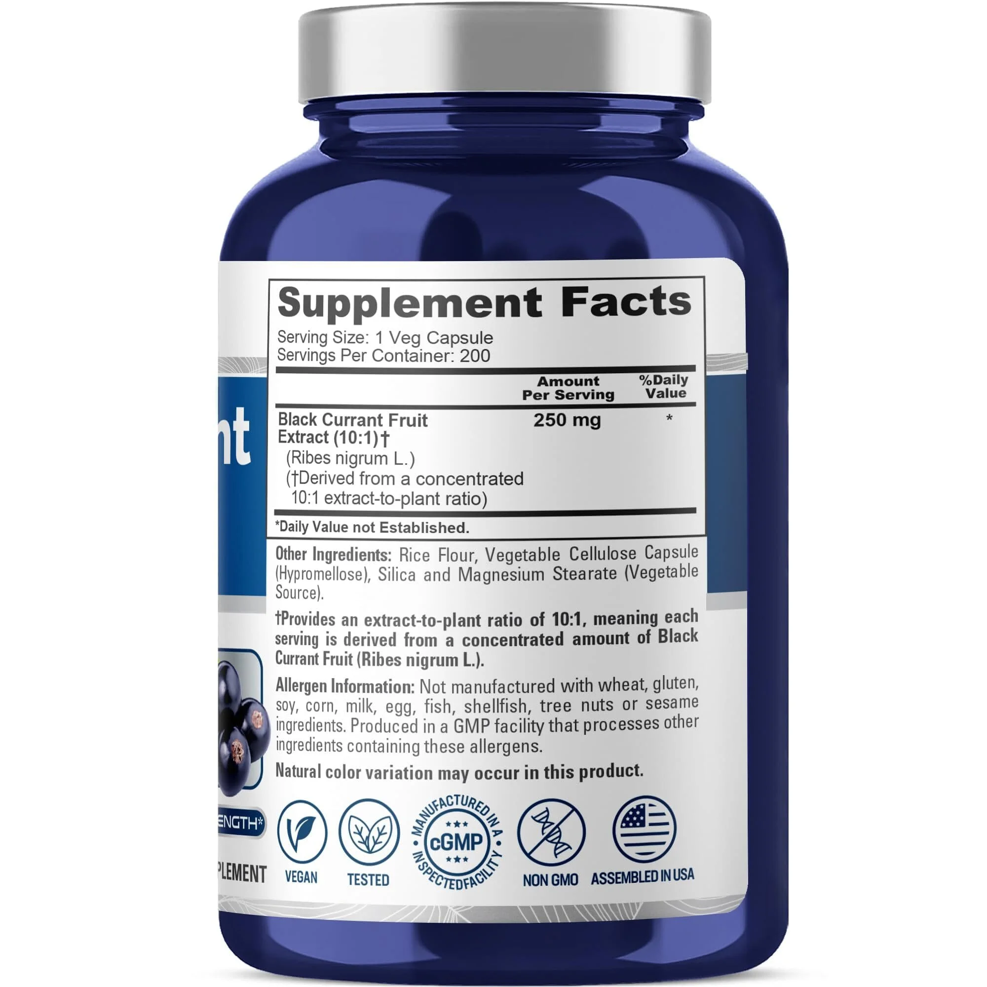 美國 NusaPure 黑加侖子精華 Black Currant (10:1 高倍濃縮) 250mg, 200粒素食膠囊 - 支持胃部健康及消化系統、增強免疫力 - 圖片 2