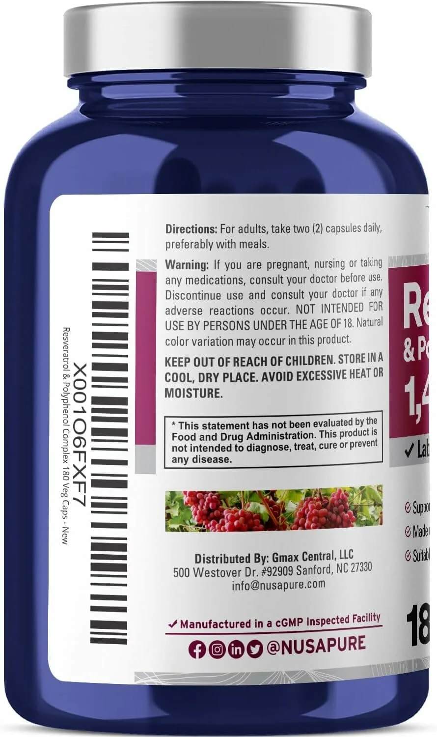 NusaPure Resveratrol & Polyphenol Complex 1450mg (180 Veggie Capsules) | Vitamin C Cellular Longevity & Heart Support - Image 2