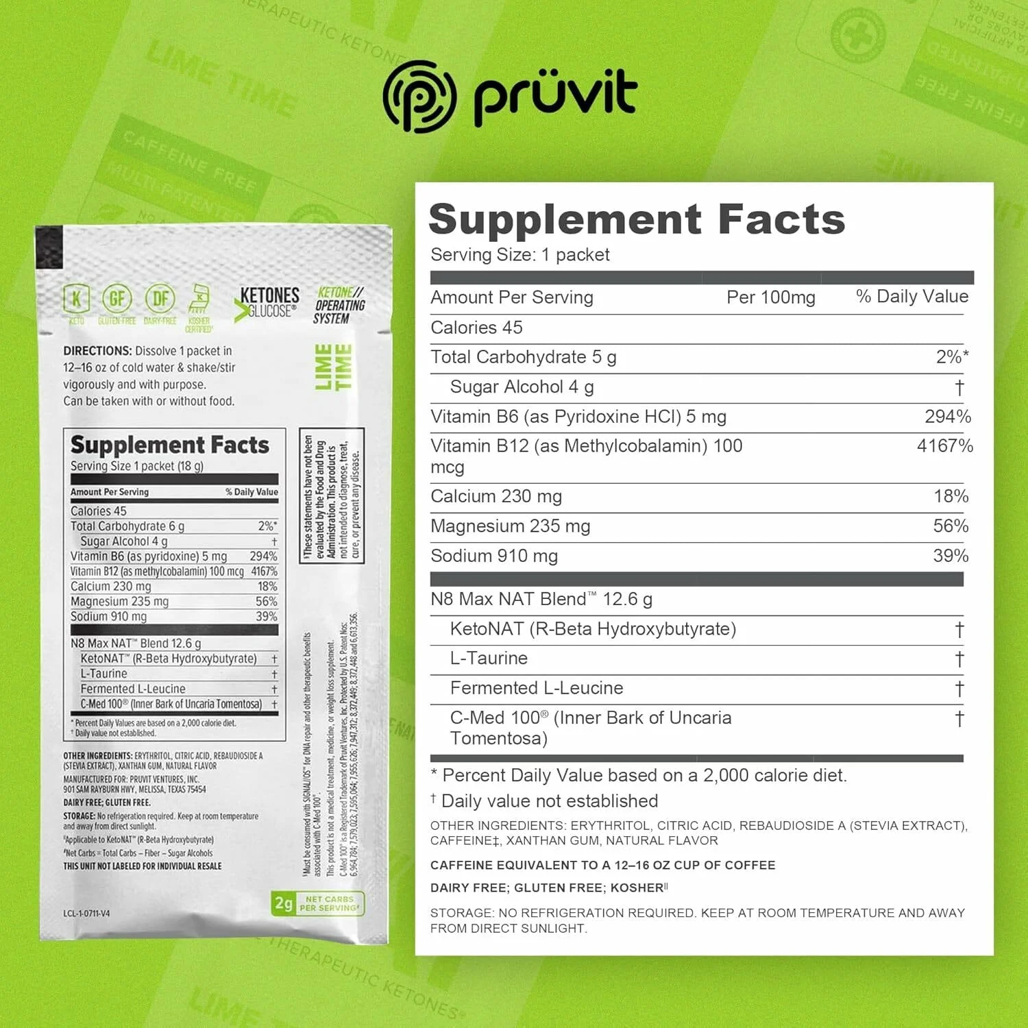Pruvit KETO//OS® NAT™ 酮能源系統® 致純系列™ 青檸味(不含咖啡因) 20包裝 - 圖片 1