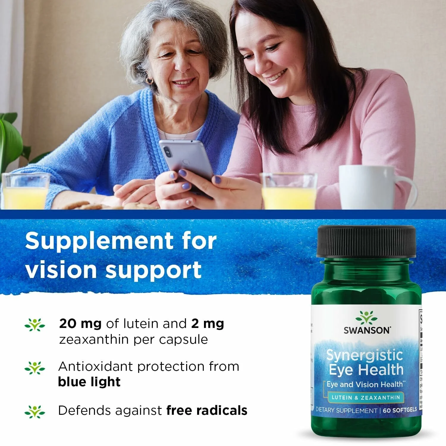 Swanson Synergistic Eye Health,Lutein & Zeaxanthin,60 Softgels - Image 3