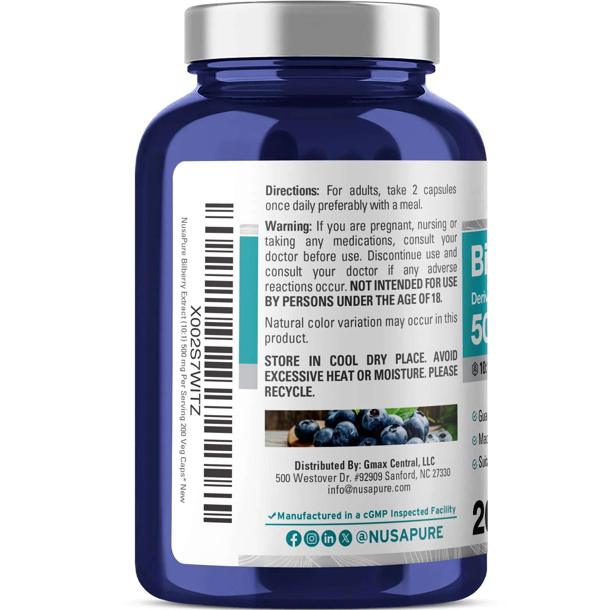 NusaPure Bilberry Extract 500mg (200 Veg Capsules | 100 Servings) Ultra-High Potency 10:1 Extract | Non-GMO & Vegan | Eye Health & Vision Support - Image 2